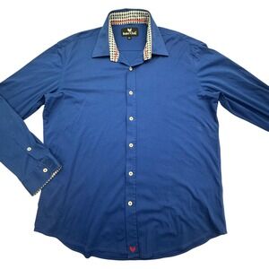 Butter Cloth Shirt Mens XL Blue Button Front Long Sleeve Contrast Trim Cotton